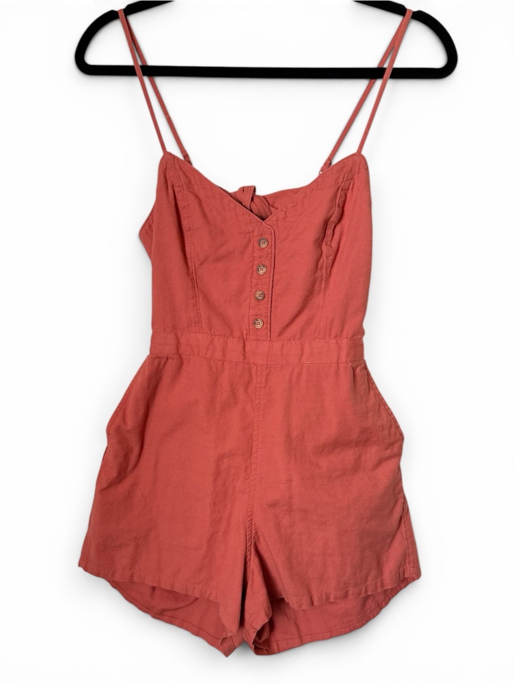 Abercrombie & Fitch Linen Blend Tie Back Romper Rust Terracotta XS